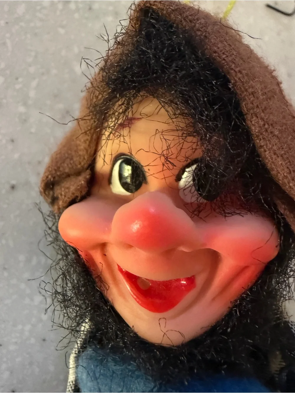 Vintage Christmas 50s 60s Hillbilly Gnome Tree Hugger Ornament. Black Hair. MCM